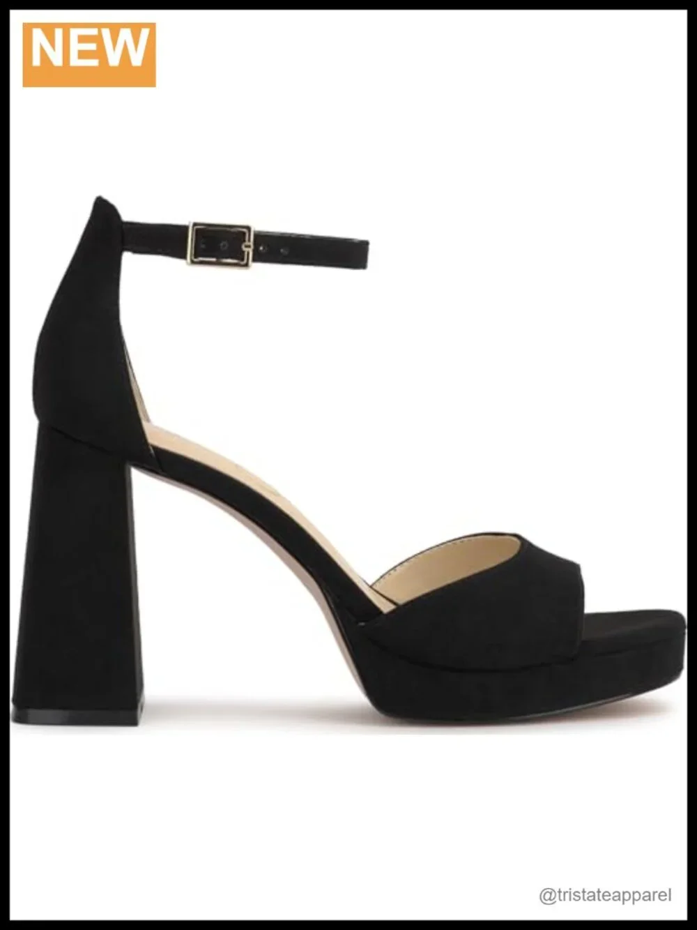 Faux Suede Platform Heeled Sandal with Ankle Strap and Block Heel